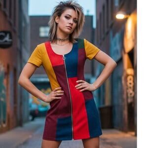 Vintage Y2K Unique Colorblock Mini Dress